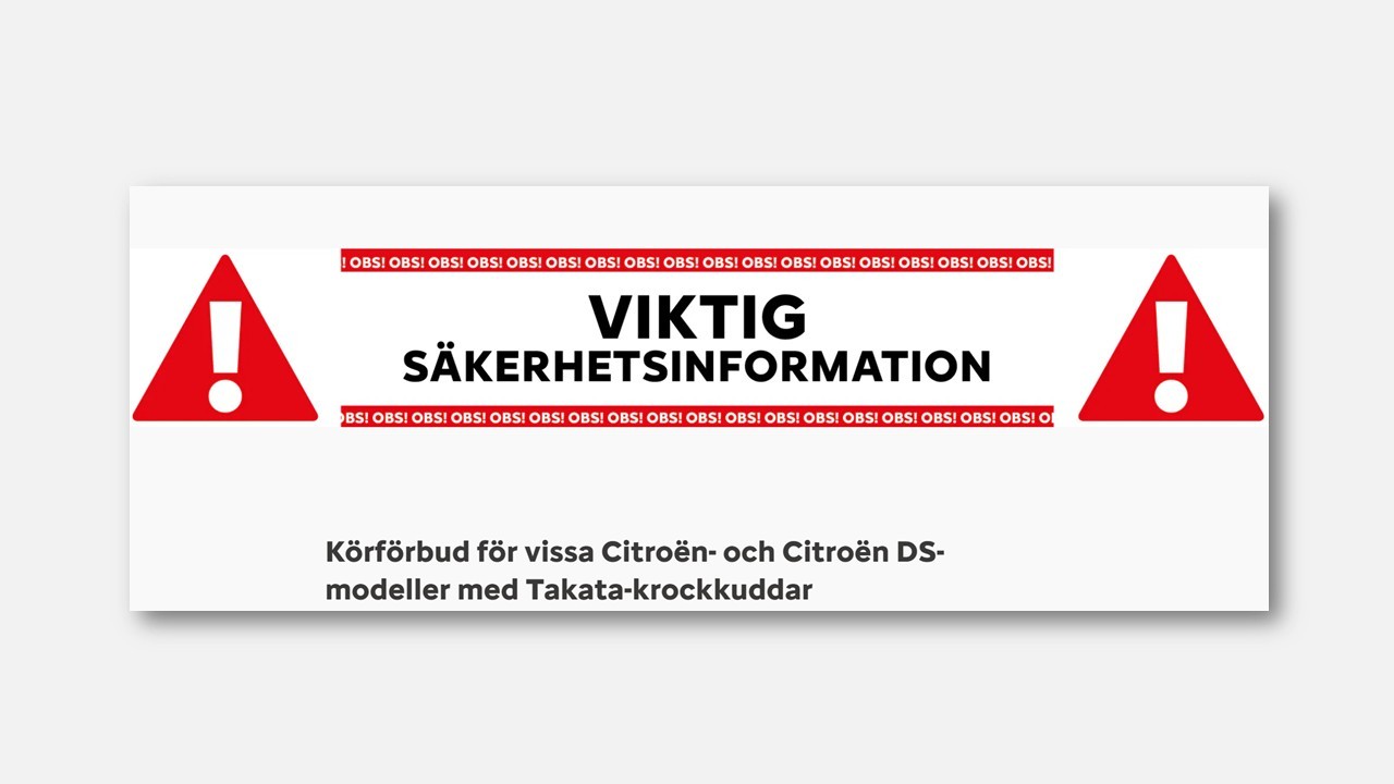 Körförbud för vissa Citroën- och DS-modeller med Takata-krockkuddar