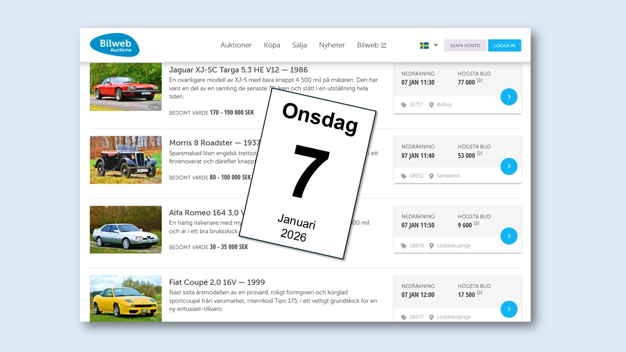 Bilweb Auctions byter auktionsdag till onsdag