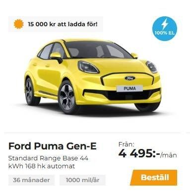 Ford Puma Standard Range 44 kWh 168 hk 4495:- - 2026